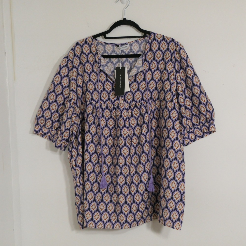 PrettyGarden Womens Blouse XXL Purple Geometric Boho Babydoll Feminine 10238